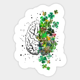 Brain with four-leaf clovers Sticker